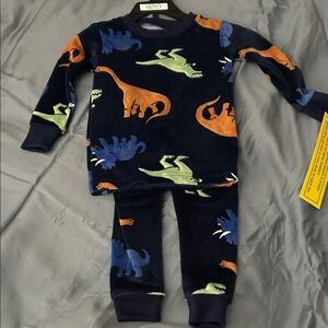 Carter's Velour Dinosaur Print Pajama Set - Navy, Orange, Green
